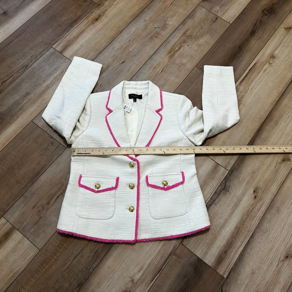 NWT - Talbots Tweed Fringe Jacket 6 Petite Cream Pink Trim Gold Buttons Blazer - Picture 13 of 14